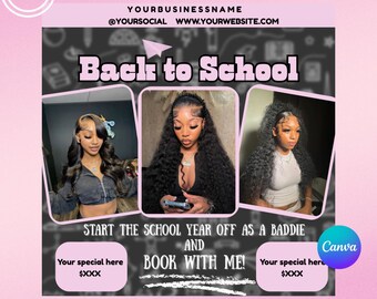 Back To School Flyer, Back To School Sale Flyer, Back To School Hair Flyer, August Booking Flyer, Social Media Post, Hair, Lash, Nail, Braid