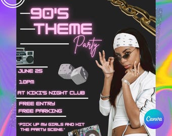 Birthday Party Flyer, Birthday Flyer, Girl Flyer, Party Flyer, Birthday Party Invitation, Girl Party Flyer, Party Bash, Canva Editable