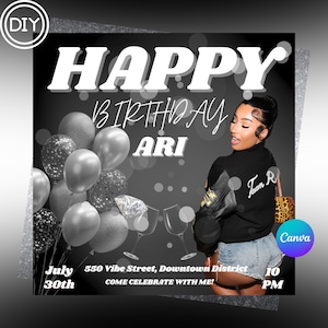 Birthday Party Flyer, Birthday Flyer, Girl Flyer, Party Flyer, Birthday Party Invitation, Girl Birthday Flyer,Birthday Bash, Canva Editable