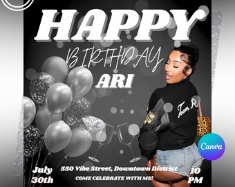 Birthday Party Flyer, Birthday Flyer, Girl Flyer, Party Flyer, Birthday Party Invitation, Girl Birthday Flyer,Birthday Bash, Canva Editable