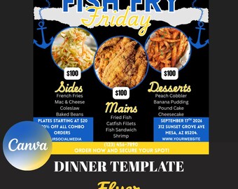 Fish Fry Friday Flyer Template, Seafood Dinner Flyer, Fish Plate Sale Menu, Church Fundraiser Flyer, Editable Food Event Template