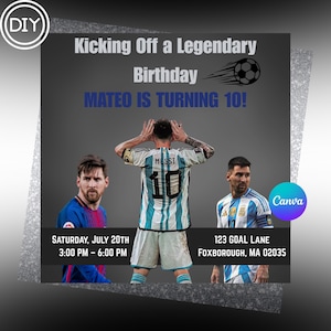 Soccer Party Invitation, DIY Flyer Template Design, Boy Birthday Flyer, Messi Flyer, Soccer Play Party Invite, Messi Template, Lionel Messi