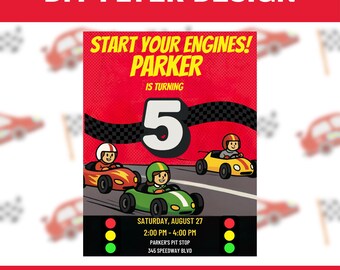 Kids Birthday Party Invitation, DIY Flyer Template Design, Boy Birthday Flyer, Race Car Party Flyer, Indoor Play Party Invite Fun