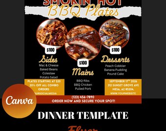 BBQ Plate Sale Flyer Template, Barbecue Dinner Flyer, BBQ Fundraiser Flyer, BBQ Chicken Rib Plate Sale Menu, Editable Food Event Template