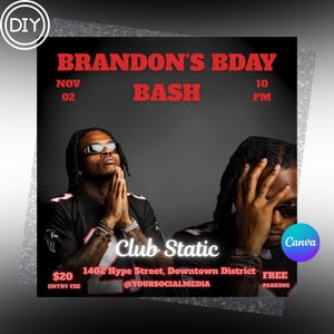 Birthday Flyer, Birthday Party Flyer, Men&#39;s Birthday Flyer, Male Birthday flyer, Birthday Boy, Bday Party Evite, Birthday Event, Invitation