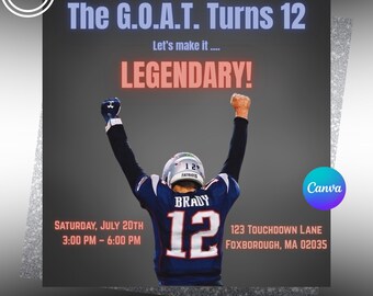 Tom Brady Birthday Party Invitation, DIY Flyer Template Design, Boy Birthday Flyer, Tom Brady Party Flyer, Football Play Party Invite Fun
