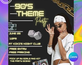 Birthday Party Flyer, Birthday Flyer, Girl Flyer, Party Flyer, Birthday Party Invitation, Girl Party Flyer, Party Bash, Canva Editable