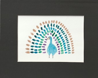 original pavo real abstracto colorido acuarela única 5x7 pulgadas, tamaño mate 8 x 10 pulgadas, listo para enmarcar vendido por el artista d marie