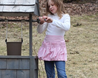 Kids Ruffled Pocket Gathering Apron in Pink Homespun