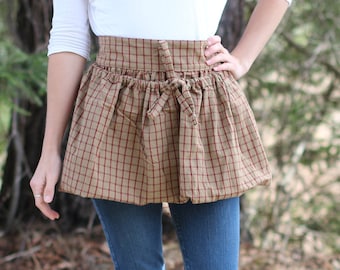 Reg or Plus-Gathering Apron in Red Check Homespun for harvesting the garden, foraging and collecting and carrying tools.