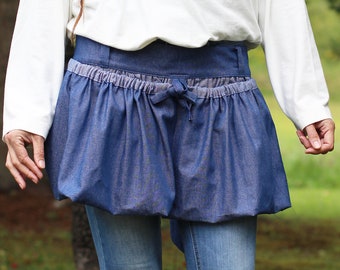 Reg or Plus-Gathering Apron for harvesting the garden in Blue Denim