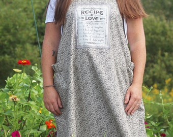 XS- 5X No Ties Apron in Recipe for Love Print