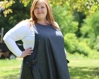 Plus Size, No Tie Apron in Soft Black Denim