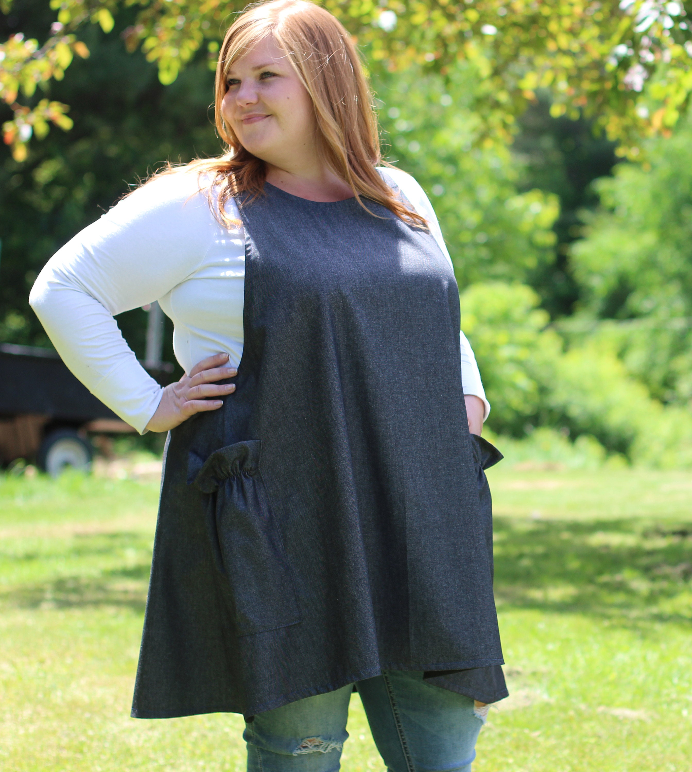 Plus Size, No Tie Apron in Soft Black Denim - Etsy