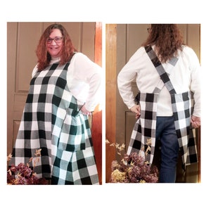 XS - 5X No Tie Apron in Farmhouse Check Homespun, Crossback Apron, Plus Size Apron, your perfect Kitchen Apron.