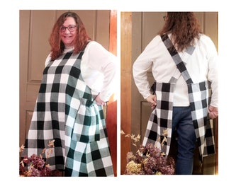 XS - 5X No Tie Apron in Farmhouse Check Homespun, Crossback Apron, Plus Size Apron, your perfect Kitchen Apron.