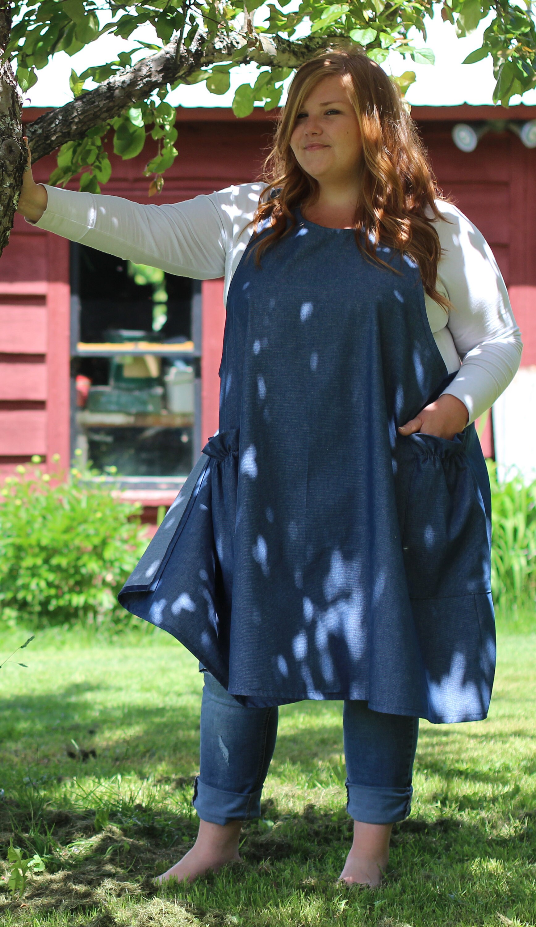 XS-5X No Ties Apron in Dark Blue Denim,  kitchen apron