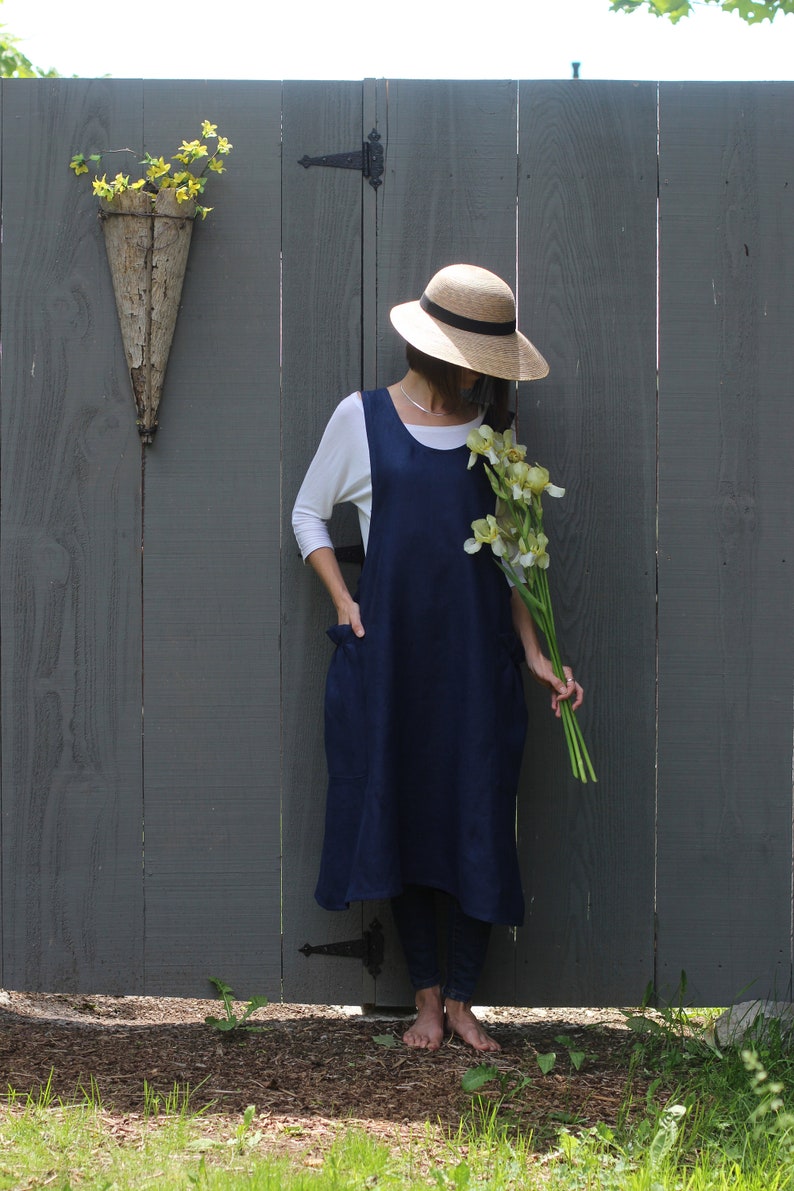 XS-5X No Ties Apron in Indigo Flax Linen image 2