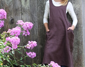 XS-5X No Ties Apron in Chocolate Brown Linen