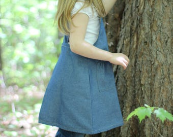 Girls No Ties Apron with Crossback Straps in Denim