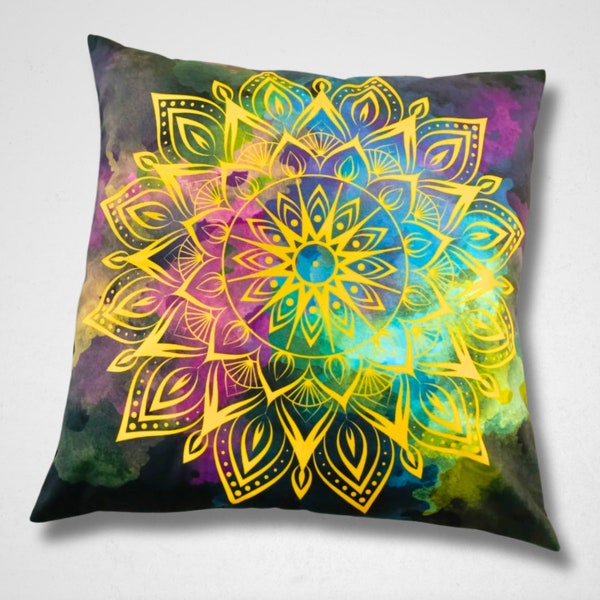 Velvet throw pillow cover, Digital print decorative pillow, Mandala pillow case, Decorative Cushion, Decorative Pillow, Cushion cover 45x45.