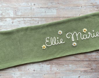 Personalized Hand Embroidered Name Baby Blanket, Custom Blanket, Newborn Gift, Baby Shower Gift, Stroller Blanket, Baby Announcement Gift