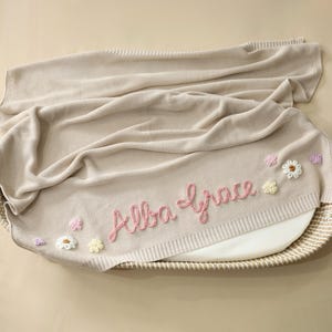 Personalized Hand Embroidered Baby Blanket, Custom Name Blanket, Newborn Gift, Baby Shower Gift, Stroller Blanket, Baby Announcement Gift