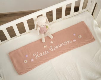 Personalized Hand Embroidered Baby Blanket, Custom Name Blanket, Newborn Gift, Baby Shower Gift, Stroller Blanket, Baby Announcement Gift