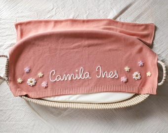 Personalized Hand Embroidered Name Baby Blanket, Custom Blanket, Newborn Gift, Baby Shower Gift, Stroller Blanket, Baby Announcement Gift