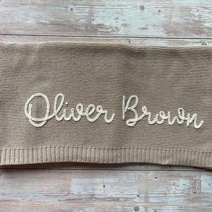 Personalized Hand Embroidered Name Baby Blanket, Custom Blanket, Newborn Gift, Baby Shower Gift, Stroller Blanket, Baby Announcement Gift