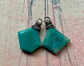 Pale Aqua Chrysocolla Geometric Bead Charm Pair no.3