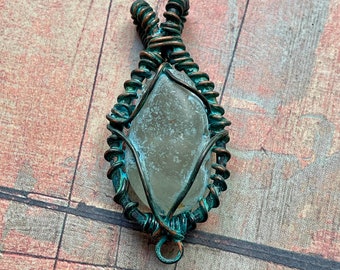 Sea Pebble in Verdigris Copper Pendant