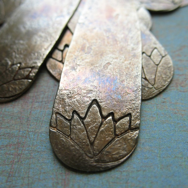 Lotus Brass Long Teardrop Charms - 1 pair - 2 inches in length