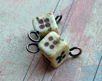 Vintage Carved Bone Dice Connectors - 1 pair