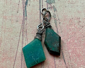 Chrysocolla and Shattuckite Free Form Geometric Pendant Charms