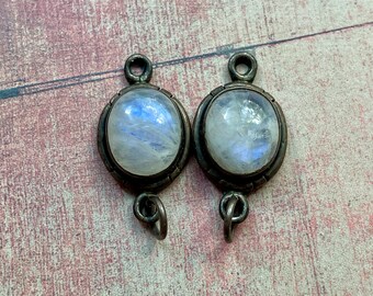 Moonstone in Blackened Sterling Bezel Connector Pair