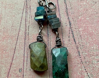 Green Azurite Malachite Dangle Pendant Set