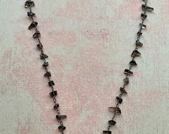 Smoky Quartz Chip Chain Necklace - 16 inches in length