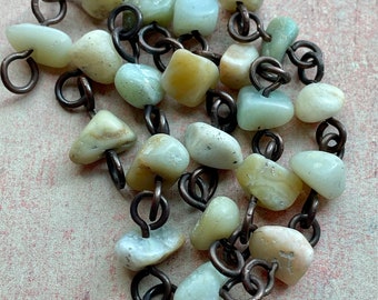 Matte Amazonite and Antiqued Copper Bead Chain Segments - 2 pieces - 6 inches ea