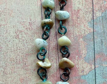 Matte Amazonite and Verdigris Copper Bead Chain Segments - 2 pieces - 2 inches ea