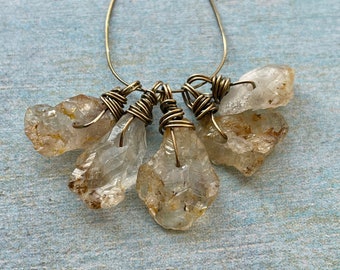 Yellow Amethyst Cacoxenite Crystal Shards in Antiqued Brass - 5 pieces