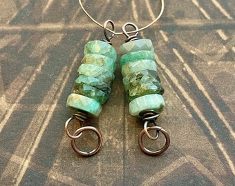 Faceted Emerald and Antiqued Copper Bead Connector Pair