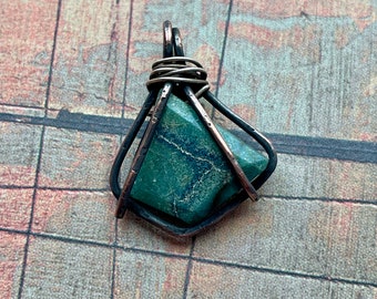 Chrysocolla in Copper and Sterling Pendant no.2