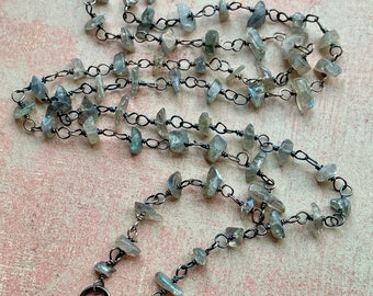 Labradorite Chip Chain Necklace Kit - 24 inches in length