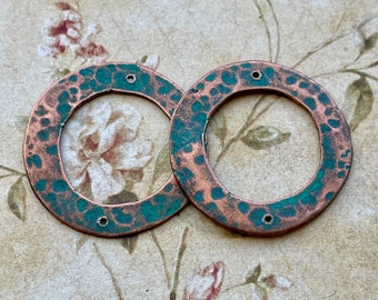 Verdigris Copper Plated Double Hole Washers - 1 pair - 25mm