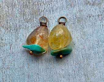 Citrine Nugget Bead Charm Pair