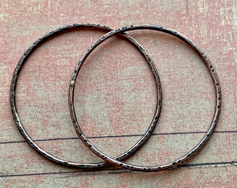 35mm Antiqued Copper Notched Hoop Findings - 1 Pair