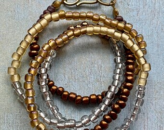 Bronze, Iridescent Clear, Yellow, Gold and Brown Mixed Glass Bead Necklace - 17 inches