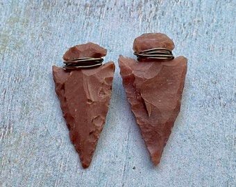 Mauve Agate Flint Knapped Arrowhead Earring Pair