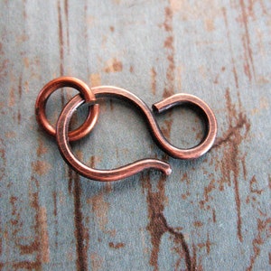Antiqued Hammered Recycled Copper Hook with Open Jump Ring - 1 inch - 16 gauge